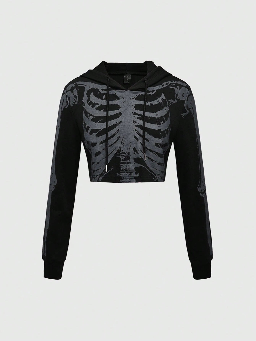 Grunge Punk Women's Cropped Dark Skeleton Print Sweatshirt