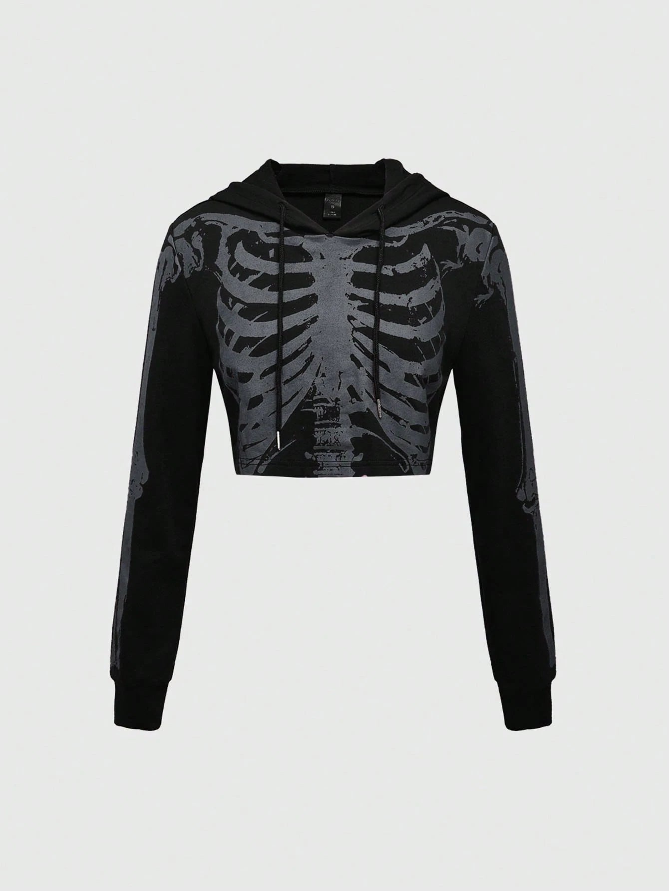 Grunge Punk Women's Cropped Dark Skeleton Print Sweatshirt