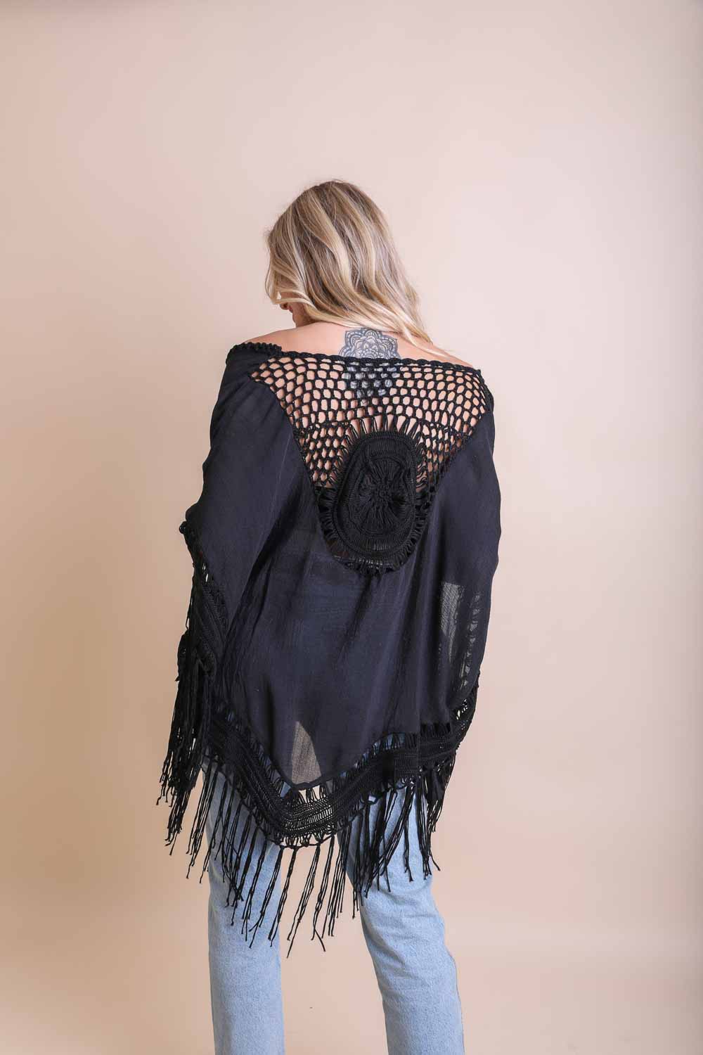 Crochet Tassel Kimono With Medallion Back