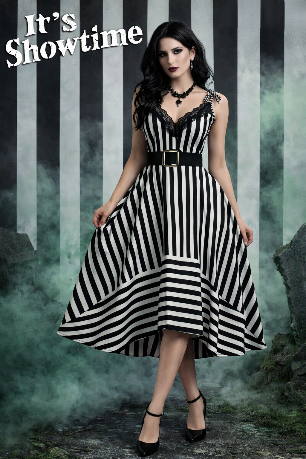 It's Showtime! Black and White Striped Dress