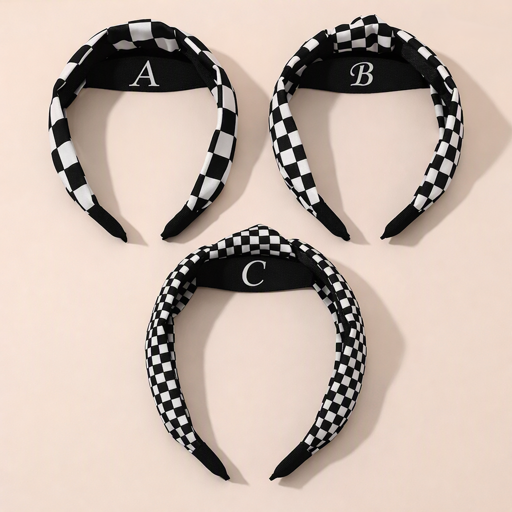 Black‑and‑White Checkered Knot Headbands