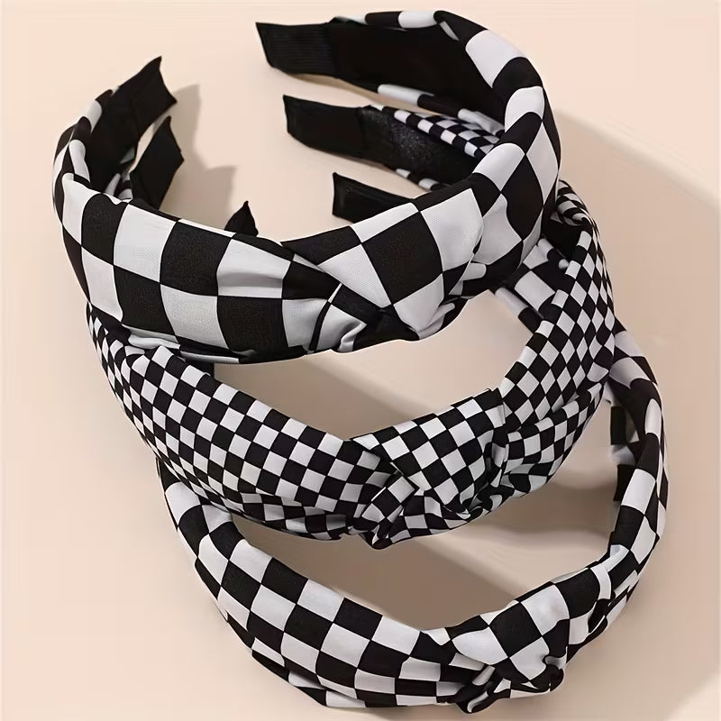 Black‑and‑White Checkered Knot Headbands