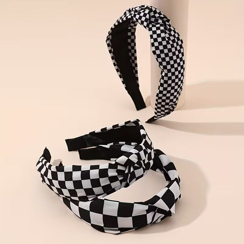 Black‑and‑White Checkered Knot Headbands