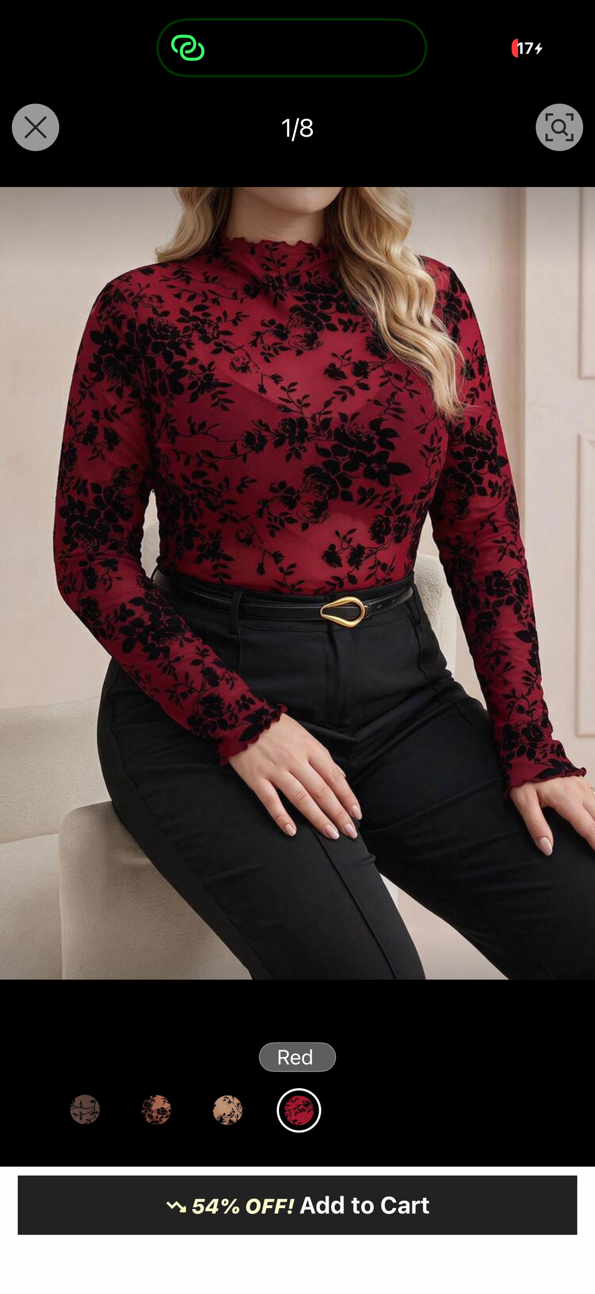 Crimson Shadow Floral Mesh Top (Plus Size)